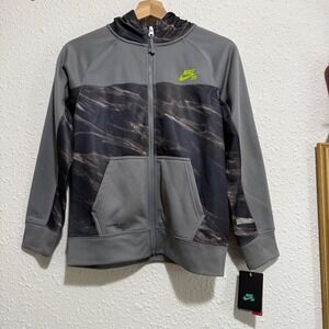 New Nike SB Therma-FIT Boys M‎ Hoodie Gray Black Skateboarding Full Zip Jacket